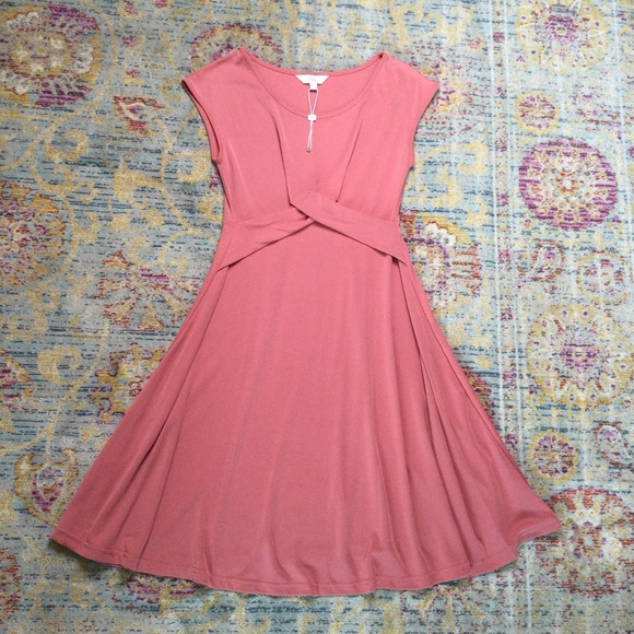 NEW Ripe Maternity A-line Cross Your Heart Dress Dusty Rose Pink Cap Sleeve Knee - Picture 5 of 9